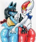  2020 anthro butt butt_grab butt_squish cinderace duo generation_4_pokemon generation_8_pokemon gesture hand_on_butt looking_at_viewer looking_back lucario male male/male middle_finger nintendo parasitedeath pokemon pokemon_(species) smile smiling_at_viewer squish tagme video_games 