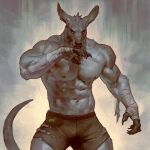  abs anthro bottomwear clothed clothing greyscale head_tuft hi_res kangaroo macropod male mammal marsupial monochrome muscular nipples shorts shorts_only simple_background solo taran_fiddler topless torn_clothing transformation tuft wraps wrist_wraps 
