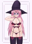  1girl breasts glasses hand_on_own_face hat highres large_breasts lingerie lips long_hair lucky_star pantyhose pink_hair purple_eyes self_upload simple_background standing takara_miyuki underwear witch_hat 