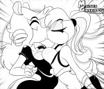  2021 absurd_res animaniacs anthro anthro_on_anthro black_and_white breast_squish breasts breasts_frottage cleavage clothed clothing crop_top digital_media_(artwork) dress duo eyebrows eyelashes eyes_closed female female/female hair head_grab hi_res interspecies kiss_on_lips lola_bunny long_ears long_hair looney_tunes midriff minerva_mink moisesgrafic monochrome predator/prey shirt shocked signature squish surprise surprise_kiss surprised_expression text tied_ears topwear url warner_brothers wide_eyed 