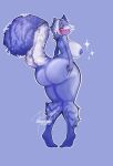  absurd_res anthro big_butt blue_body blue_fur bonisteen butt elizabeth_(mrschllyay) embarrassed felid feline female fluffy fluffy_tail fur hi_res huge_butt hybrid invalid_tag mammal mephitid puffed_cheeks skunk solo tall_girl 