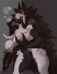  anthro black_body black_fur bovid breasts canid canine canis caprine female fur hi_res horn humanoid lvlirror mammal nude onai sheep solo white_body white_fur wolf yellow_eyes yellow_horn 