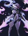  black_background blade ceruledge commentary eye_trail fire full_body highres light_trail looking_to_the_side milka_(milk4ppl) no_humans pokemon pokemon_(creature) purple_eyes solo 
