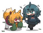  +++ 2girls ^^^ all_fours animal_ear_fluff animal_ears bangs bell black_footwear black_pantyhose black_skirt blue_eyes blue_hair blue_hoodie blush borrowed_character chibi collar commentary_request fish_tail flying_sweatdrops fox_ears fox_girl fox_tail fuka-chan green_shirt hair_between_eyes hood hood_down hoodie jingle_bell kemomimi-chan_(naga_u) long_sleeves master_sgt_mine multiple_girls neck_bell open_mouth orange_hair original pantyhose pleated_skirt purple_footwear purple_skirt red_collar red_eyes shadow shark_tail sharp_teeth shirt shoes short_eyebrows simple_background skirt sleeves_past_fingers sleeves_past_wrists tail tears teeth thick_eyebrows white_background white_pantyhose zouri 