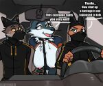  2022 5_fingers anthro big_breasts black_nose blue_body blue_fur breasts brown_body brown_fur canid canine canis car chest_tuft clothed clothing collar dialogue diane_foxington digital_media_(artwork) dreamworks driving english_text face_mask female fingers fox fur glebyshka78 group hanging_breasts hoodie humanoid_hands illumination_entertainment ineffective_clothing kidnapping leash looking_at_breasts male mammal mr._wolf_(the_bad_guys) multicolored_body multicolored_fur nipple_fetish nipple_pinch nipple_play nipples open_mouth open_smile orange_body orange_fur pinch porsha_crystal signature sing_(movie) smile text the_bad_guys tongue topwear trio tuft two_tone_body two_tone_fur vehicle white_body white_fur wolf 
