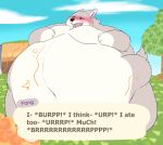  absurd_res alternate_version_at_source animal_crossing anthro belly belly_expansion big_belly black_nose bloated blush brown_eyes burping canid canine canis cloud dialogue dialogue_box english_text expansion fang_(animal_crossing) fangs food fruit half-closed_eyes hand_on_stomach hands_on_belly hi_res hyper hyper_belly lidded_eyes love_handles male mammal moobs morbidly_obese morbidly_obese_anthro morbidly_obese_male motion_lines narrowed_eyes navel nintendo nude obese obese_anthro obese_male open_mouth overweight overweight_anthro overweight_male peach_(fruit) pink_tongue plant sky solo teeth text tongue tree turly11 video_games wolf yellow_sclera 