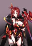  1girl armored_leotard bare_shoulders breasts cleavage closed_mouth gloves hair_ornament honkai_(series) honkai_impact_3rd large_breasts looking_at_viewer murata_himeko murata_himeko_(vermillion_knight) red_gloves red_hair solo thighs tor_ai yellow_eyes 