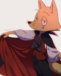  2022 anthro black_clothing canid canine cape clothing digital_media_(artwork) eyebrows fox fur hi_res humanoid kaiketsu_zorori kinoko_24 looking_at_viewer male mammal open_mouth open_smile red_clothing red_eyes shaded signature simple_background smile snout solo standing thin_eyebrows vampire_costume white_background yellow_arms yellow_body yellow_ears yellow_face yellow_fur yellow_hands yellow_tail zorori 