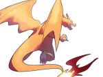  charizard claws commentary fangs fire flame-tipped_tail from_behind morio_(poke_orio) no_humans open_mouth pokemon pokemon_(creature) simple_background solo white_background 