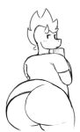  2018 anthro big_butt bottomless butt clothed clothing digitalpelican dragon female lizard looking_at_viewer looking_back phone reptile sasha_(digitalpelican) scalie shirt solo topwear 