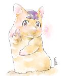 &lt;3 2020 :3 ambiguous_gender atsuko_kagari bangs blush claws cricetid female_(lore) feral feralized foogyakumo front_view full-length_portrait fur gesture hair hamster hi_res inner_ear_fluff little_witch_academia looking_at_viewer mammal pink_claws pink_eyes portrait pose purple_hair rodent simple_background smile solo standing studio_trigger tan_body tan_fur tuft v_sign v_sign_hamster whiskers white_background 