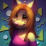  1:1 abstract_background anthro bust_portrait closed_smile clothed clothing eyelashes female fur hair long_hair mouth_closed mylafox orange_eyes orange_hair pink_clothing pink_nose pink_topwear portrait solo species_request tan_body tan_fur topwear 