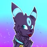  2022 anonymous_artist anthro blep canid canine canis collar digital_drawing_(artwork) digital_media_(artwork) eeveelution feral fluffy fox generation_2_pokemon hi_res hybrid looking_away male mammal nintendo pokemon pokemon_(species) slim solo tongue tongue_out umbreon video_games wolf 