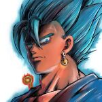  1boy alto_(natsusansai) anger_vein blue_eyes blue_hair collarbone dragon_ball dragon_ball_super earrings frown jewelry male_focus portrait potara_earrings serious solo super_saiyan super_saiyan_blue vegetto 