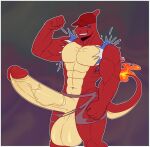  abs absurd_res anthro balls biceps big_balls big_muscles big_penis charmeleon clothed clothing digital_media_(artwork) erection fire flaming_tail generation_1_pokemon genitals hi_res huge_balls huge_muscles huge_penis huge_thighs humanoid_genitalia humanoid_penis hyper hyper_balls hyper_genitalia hyper_muscles hyper_penis looking_at_viewer male muscular muscular_anthro muscular_male neonsheath nintendo pecs penis pokemon pokemon_(species) scalie simple_background small_waist smile smirk solo solo_focus thick_thighs torn_clothing video_games 