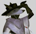  2022 anthro bent_arm black_nose clothed clothing cowboy cowboy_hat digital_media_(artwork) fur gloves grey_body grey_fur hand_on_hat handwear hat headgear headwear hi_res looking_at_viewer mouth_closed qende shaded snout solo 