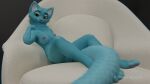  anthro bananastheleech blue_body blue_fur breasts casual_exposure casual_nudity chair felid female fur furniture genitals hi_res kraft_trio mammal nipples pawpads paws pink_nipples pink_pussy pussy relaxed_expression relaxing solo tail teasing 