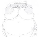  2022 adamios anthro belly big_belly big_breasts big_nipples breasts claws dialogue female generation_1_pokemon hi_res huge_breasts hyper hyper_belly hyper_breasts monochrome navel nintendo nipples nude obese obese_female overweight overweight_female pokemon pokemon_(species) sandpancake sandslash simple_background sketch solo thick_thighs video_games white_background 