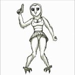  4chan anonymous_artist anthro avian beak bird bottomwear breasts camel_toe cleavage clothed clothing criminal erect_nipples feathers female gun handgun holding_gun holding_handgun holding_object holding_pistol holding_weapon humanoid looking_at_viewer miniskirt monochrome nipple_outline nipples non-mammal_breasts owl panties panty_shot pistol ranged_weapon save_the_princess simple_background skirt solo standing underwear upskirt weapon 