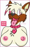  anthro breasts bust_portrait canid canine canis cheek_tuft chest_tuft collar digital_drawing_(artwork) digital_media_(artwork) domestic_dog ear_piercing facial_tuft female housepets! looking_at_viewer mammal nipples nude open_mouth open_smile piercing pink_eyes portrait reddragonkan sasha_(housepets!) simple_background smile solo tongue tongue_out tongue_piercing tuft webcomic 