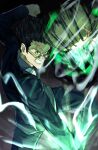  1boy absurdres anger_vein angry black_hair brown_eyes business_suit feet_out_of_frame fighting_stance formal glasses highres hunter_x_hunter leorio_paladiknight long_sleeves male_focus nen_(hunter_x_hunter) pants scene_reference shirt short_hair solo spiked_hair suit sunglasses tomaton_(t_0) white_shirt 