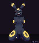  2021 anthro anthrofied black_body bodily_fluids breasts cum cum_in_eye cum_on_breasts cum_on_face eeveelution female front_view generation_2_pokemon genital_fluids genitals hi_res kneeling nintendo nipples nude one_eye_closed open_mouth pokemon pokemon_(species) pokemorph pussy solo umbreon video_games wimbocs yellow_nipples 