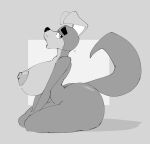  anthro areola big_breasts big_butt breasts butt canid canine canis crossgender domestic_dog eyebrows female half-closed_eyes huge_breasts huge_butt kom_(komdog) komdog looking_back mammal monochrome mtf_crossgender narrowed_eyes nipples nude open_mouth sitting solo thick_eyebrows thick_thighs 