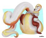  absurd_res anthro apode areola big_breasts breasts draconcopode duo female goldmikun hi_res legless naga non-mammal_breasts nude reptile scalie serpentine simple_background smile snake white_background white_body 