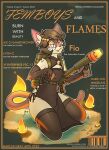  accessory anthro armwear barcode bell bell_collar bow_ribbon clothing collar cover dress elbow_gloves felid feline fio_(marcus_gray) fire flamethrower gloves grass hair_accessory hair_bow hair_ribbon handwear legwear magazine_cover male mammal marcus_gray plant ranged_weapon ribbons solo thigh_highs weapon 