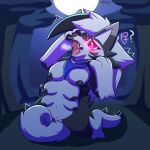  absurd_res anthro blush breasts female generation_7_pokemon genitals hi_res lycanroc midnight_lycanroc moon night nintendo nipples nulloffset open_mouth outside pokemon pokemon_(species) pussy red_eyes solo video_games 