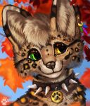  2022 collar digital_media_(artwork) felid feline female feral flashw heterochromia mammal serval smile solo 
