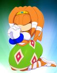  anthro big_breasts bigdon1992 bottomwear breasts circlet clothing echidna eyes_closed female footwear gloves hands_together handwear hi_res kneeling mammal monotreme orange_body praying sandals sega shirt skirt solo sonic_adventure sonic_the_hedgehog_(series) tikal_the_echidna topwear 