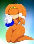  anthro areola big_breasts bigdon1992 breasts circlet clothing echidna eyes_closed female gloves hands_together handwear hi_res kneeling mammal monotreme nipples nude orange_body pink_areola pink_nipples praying sega solo sonic_adventure sonic_the_hedgehog_(series) thick_thighs tikal_the_echidna 