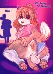  2022 absurd_res animal_crossing anthro anus balls big_anus biped black_sclera bodily_fluids brown_body brown_fur brown_hair butt canid canine canis caught claws clothed clothing crossdressing digby_(animal_crossing) digital_media_(artwork) dimwitdog domestic_dog duo english_text erection fur genitals girly hair hi_res humanoid_genitalia humanoid_penis isabelle_(animal_crossing) legwear male mammal nintendo open_mouth panties pawpads penis pijama shih_tzu shocked_expression spread_butt spreading sweat text thigh_highs toe_claws toy_dog underwear video_games white_eyes wide_eyed 