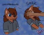  ambiguous_gender anthro attack attacked canid canine canis clothed clothing comic discombobulation disembodied_hand domestic_dog lonnyk mammal meme smack smack_(sound_effect) solo 