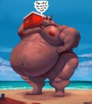  anthro beach belly belly_overhang belly_tuft big_belly big_moobs black_lips blue_eyes blue_sky bodily_fluids brown_body chest_tuft clothing common_hippopotamus dialogue erect_nipples feet hi_res hippopotamid huge_hips huge_thighs hyper hyper_belly lips looking_at_viewer looking_pleasured lying male mammal mature_male moobs navel nipples on_front overweight overweight_male pinup pose public public_exposure red_nipples romantic sea seaside sexy_eyes sky solo speech_bubble sweat sweaty_arms sweaty_belly sweaty_body sweaty_legs sweaty_moobs sweaty_thighs talking_to_viewer thick_lips thick_thighs thong thong_only tuft underwear uniparasite water wide_hips 