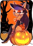  absurd_res anthro butt chiropteran clothing eyeshadow female food fruit hat headgear headwear hi_res jack-o&#039;-lantern looking_at_viewer looking_back makeup mammal onz402 orange_eyes plant pumpkin ring rouge_the_bat sega solo sonic_the_hedgehog_(series) witch_costume witch_hat 