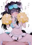  1boy 1girl absurdres animal_ears bangs black_hair blue_archive blush breasts cheering cheerleader clothed_sex cowgirl_position dog_ears dog_girl dog_tail girl_on_top goggles goggles_on_head halo heart hetero hibiki_(blue_archive) hibiki_(cheerleader)_(blue_archive) highres holding holding_pom_poms long_hair male_pubic_hair motion_lines navel official_alternate_costume open_mouth penis pom_pom_(cheerleading) pubic_hair pussy sex sho_(wnmf3234) skirt small_breasts solo_focus squatting_cowgirl_position sticker_on_face straddling tail vaginal white_skirt 