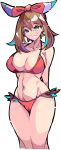  1girl absurdres bandana bikini bow_hairband breasts brown_hair cleavage enpe hairband highres large_breasts may_(pokemon) medium_hair midriff navel pokemon pokemon_(game) pokemon_rse red_bandana simple_background solo swimsuit white_background 