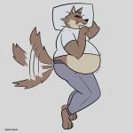  absurd_res anthro belly big_belly blush canid canine canis clothing dream dreamworks fattytober hi_res male mammal mindof moobs mr._wolf_(the_bad_guys) overweight overweight_male sweatpants tail_motion tailwag the_bad_guys tight_clothing weight_gain wolf 