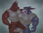  2022 abs anthro anthro_on_anthro anubian_jackal biceps big_pecs big_penis biped bottomless briefs brown_body brown_fur bulge canid canine canis clothed clothing digital_media_(artwork) duo erection erection_under_clothing fleshformomo fur genital_outline genitals grey_body grey_fur hi_res humanoid_genitalia humanoid_penis jackal league_of_legends male male/male mammal muscular muscular_anthro muscular_male muscular_thighs nasus_(lol) open_mouth open_smile pecs penis penis_outline quads riot_games sharp_teeth shirt smile standing teeth thick_thighs tight_clothing tight_shirt tight_topwear tongue topwear underwear video_games warwick_(lol) wolf 
