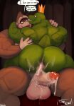  2022 absurd_res anthro anus ape big_butt big_penis bodily_fluids brown_body butt comic crocodile crocodilian crocodylid crown cuddling cum cum_in_ass cum_inside cum_on_butt cum_on_penis dialogue donkey_kong_(character) donkey_kong_(series) duo embrace english_text excessive_cum excessive_genital_fluids gaping gaping_anus genital_fluids genitals gorilla green_body haplorhine hi_res hug humanoid_genitalia humanoid_penis king_k._rool leaking_cum looking_at_another looking_at_partner looking_pleasured male male/male mammal muscular nintendo overweight penis primate reptile scalie sequence short_tail speech_bubble text uniparasite vein veiny_penis video_games 