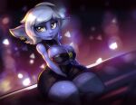  big_breasts big_ears blue_body breasts cleavage clothed clothing dress ear_piercing female hair hi_res huge_hips huge_thighs humanoid humanoid_pointy_ears league_of_legends piercing riot_games short_stack skimpy_dress slightly_chubby solo thick_thighs tristana_(lol) video_games wabutt white_hair wide_hips yordle 