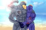  2022 2_penises 4_arms abs beach bulge bulge_grab butt butt_grab crimsonmercury7192 digit_ring digital_media_(artwork) double_bulge duo eyes_closed father father_and_child father_and_son generation_1_pokemon genitals grey_body hand_on_butt hi_res humanoid husband incest_(lore) incest_marriage jewelry kiss_on_lips kissing machamp macher machid machoke male male/male married_couple multi_arm multi_genitalia multi_limb multi_penis muscular muscular_male nintendo nipples parent parent_and_child penis pokemon pokemon_(species) purple_body ring seaside son tattoo vein video_games wedding_ring 