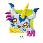  digimon digimon_(creature) gabumon horns looking_at_viewer no_humans numbered red_eyes sharp_teeth single_horn solo teeth white_background yam_retsu 