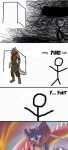  5_fingers anthro armor blackinkwolf blood bodily_fluids canid canine canis clothed clothing female fingers fur headgear helmet hi_res holding_object holding_sword holding_weapon looking_at_viewer mammal melee_weapon omg_hi! simple_background solo stick_figure sword text weapon wolf yuki_(blackinkwolf) 
