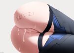  1girl after_sex ass ass_focus black_thighhighs body_writing censored cum cum_in_pussy cum_on_ass eula_(genshin_impact) genshin_impact highres lying mosaic_censoring nude on_side pee pussy simple_background skindentation solo thigh_strap thighhighs translation_request white_background z282g 