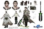  1boy alternate_hairstyle arm_hair beard blade_xlord bug butterfly character_request chest_hair facial_hair hairy highres holding holding_polearm holding_weapon jewelry looking_to_the_side male_focus mature_male nanase_miri nature neck_hair official_art pectoral_cleavage pectorals polearm reference_sheet ring short_hair sideburns sleeves_rolled_up solo standing stubble sunlight tree weapon 