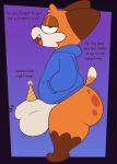  anthro balls big_bulge big_butt birthday_hat bouncing bouncing_balls bouncing_bulge bouncing_butt bulge butt canid canine clothed clothing cock_bulge comic_sans dialogue dipstick_tail english_text fangs fox fur genital_outline genitals hi_res hoodie male mammal markings multicolored_body multicolored_fur open_mouth penis_outline simple_background solo soups_(superiorfox) spots spotted_butt tail_markings text topwear zlut385 