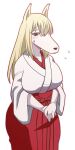  anthro asian_clothing blonde_hair blue_eyes blush bodily_fluids canid canine canis clothed clothed_female clothing domestic_dog east_asian_clothing hair hunting_dog japanese_clothing kaede-gaeru kemofujin kemofujin_(comic) kimono long_hair male mammal solo sweat tagme white_body 